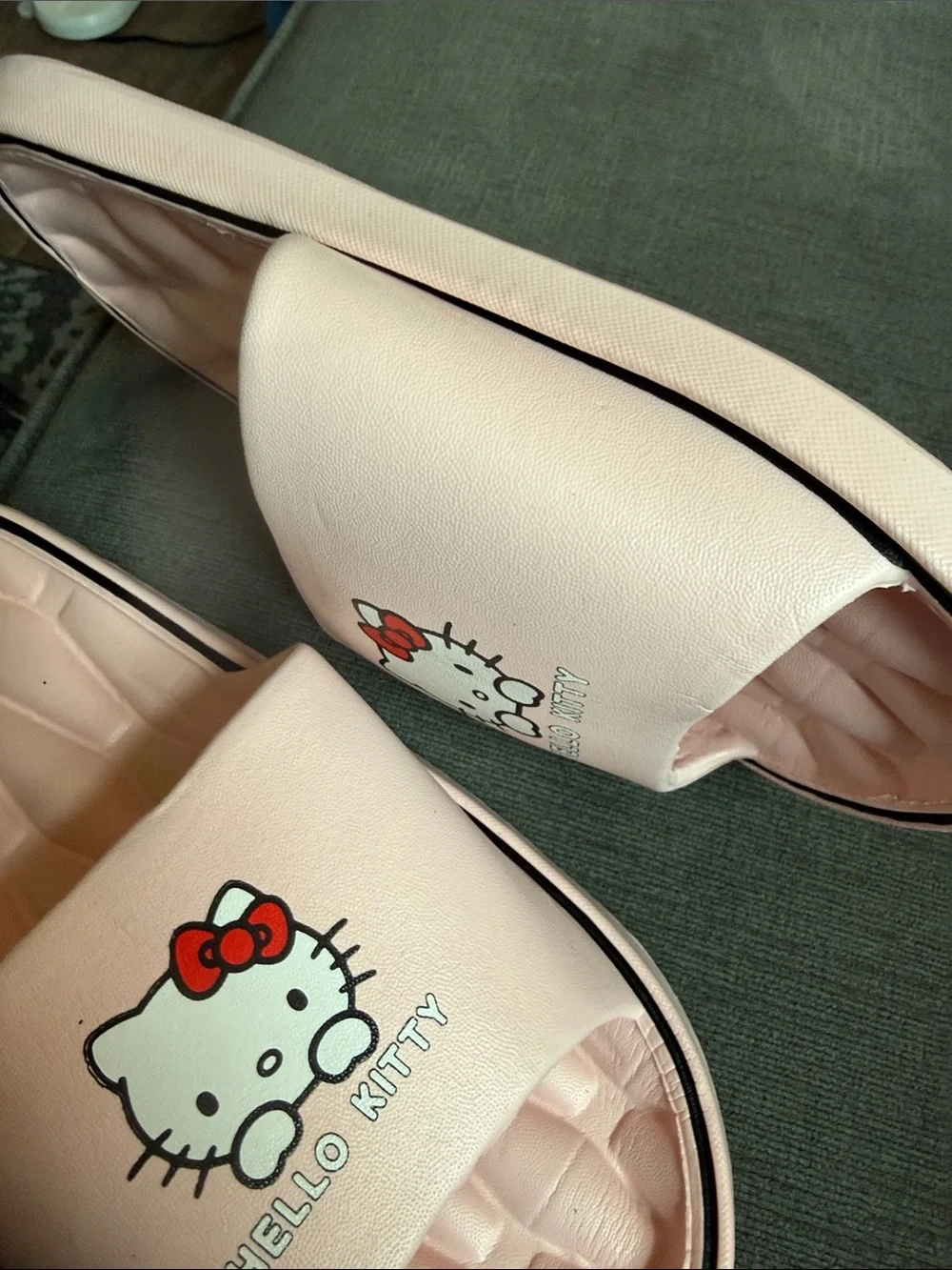 Hello Kitty Light Pink Slide Sandals with Red Bow Accent
